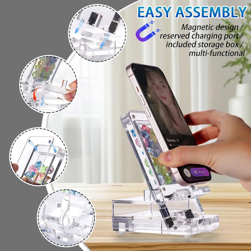 GDUSMCN Acrylic Phone Holder Firm，Phone Stand for Desk，Star Decorations and Not Easily Damaged，Office Accessories，Novel Design,Pink Black and Clear. (Clear) - Image 3